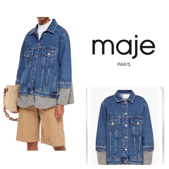 MAJE
Checked woven-paneled denim jacket - Picture 1 of 14